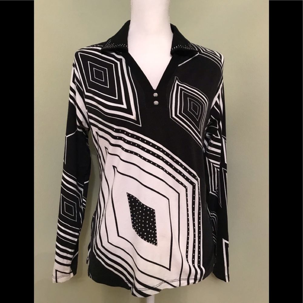 🌺🌺🌺Cute Embellished Black/White Jersey Top, L